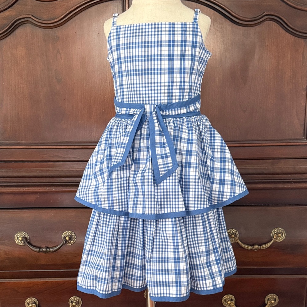 Janie and Jack Blue Gingham Tiered Dress Size 6 Classic Preppy Girls Summer